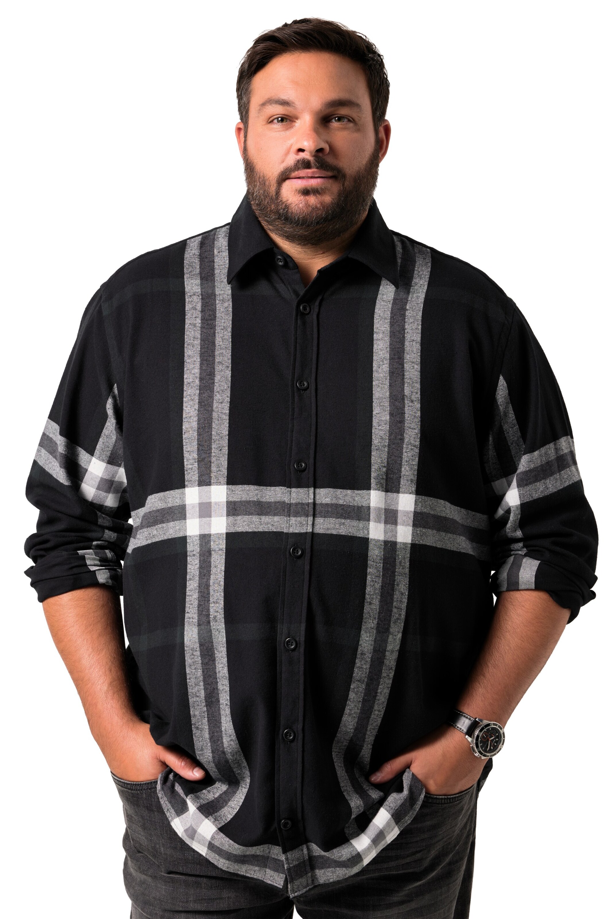 Men Plus Comfort Fit Hemd in Schwarz: Vorderseite