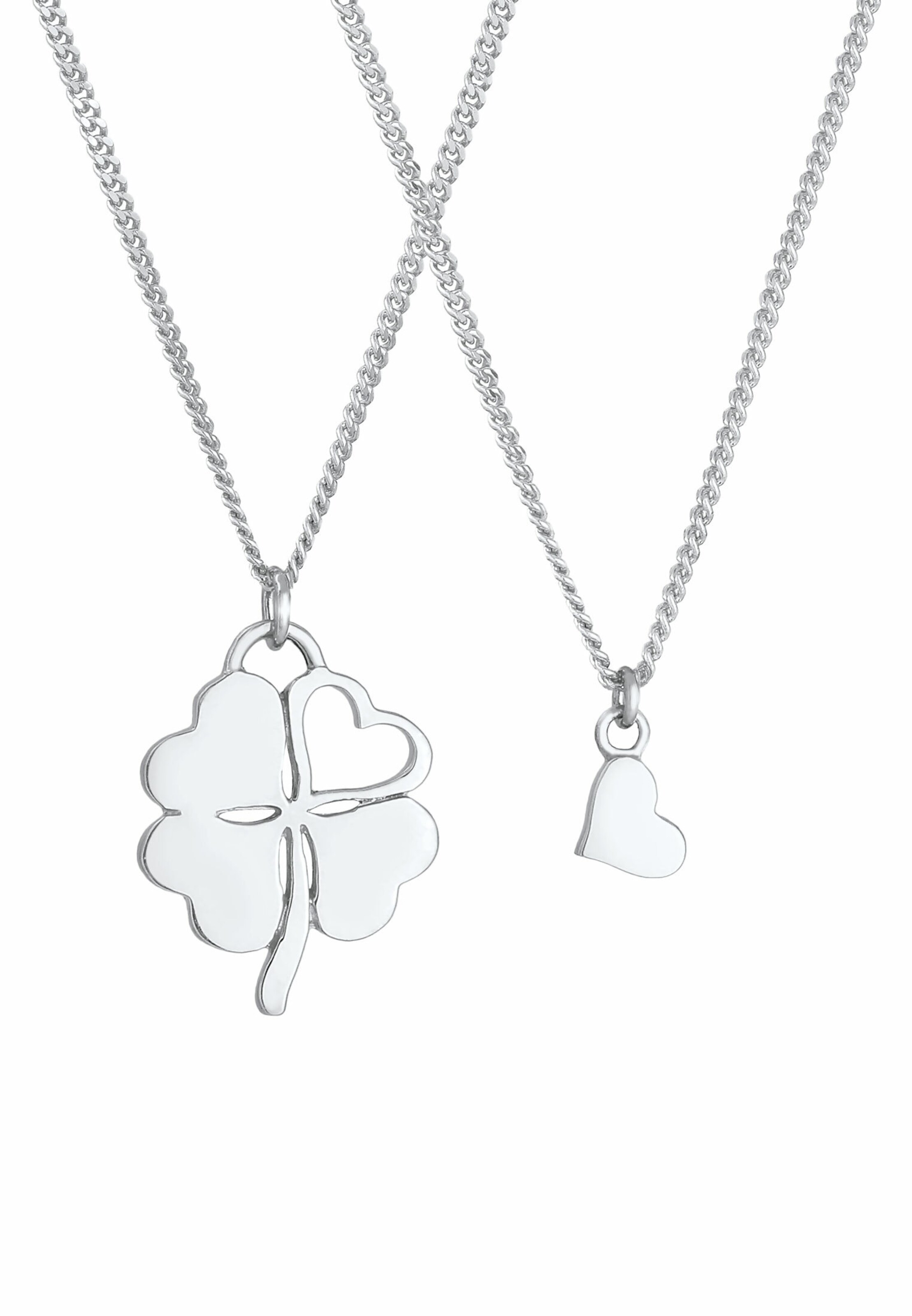 ELLI Halskette Herz, Kleeblatt, Mutter und Kind in Silber: Vorderseite