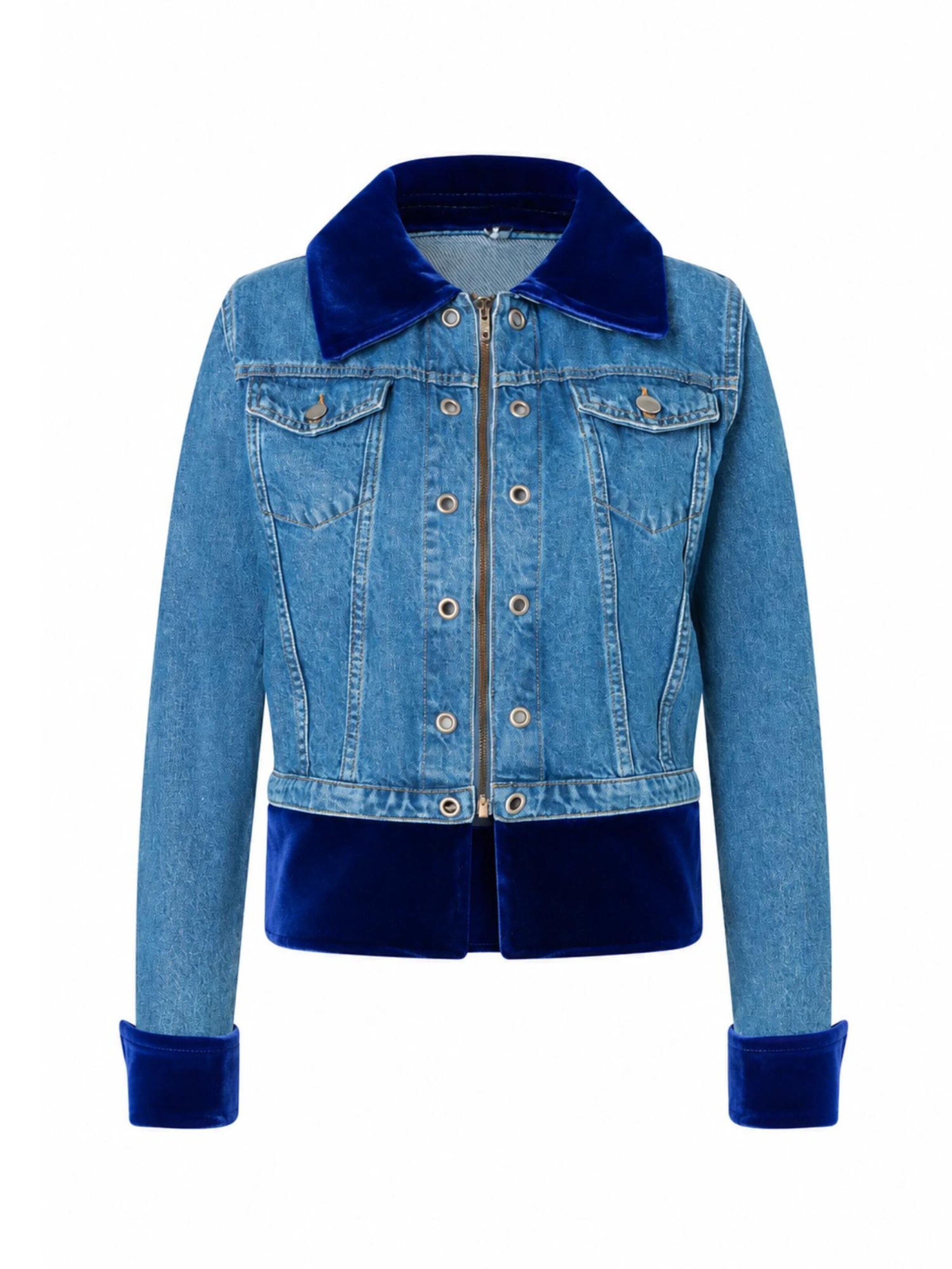 Fenice Between-Season Jacket 'Denim Velvet Fusion' in Blue: front