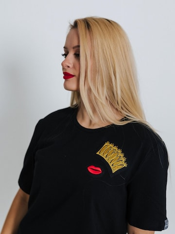 RADADA Shirt 'CROWN AND RED LIPS' in Zwart