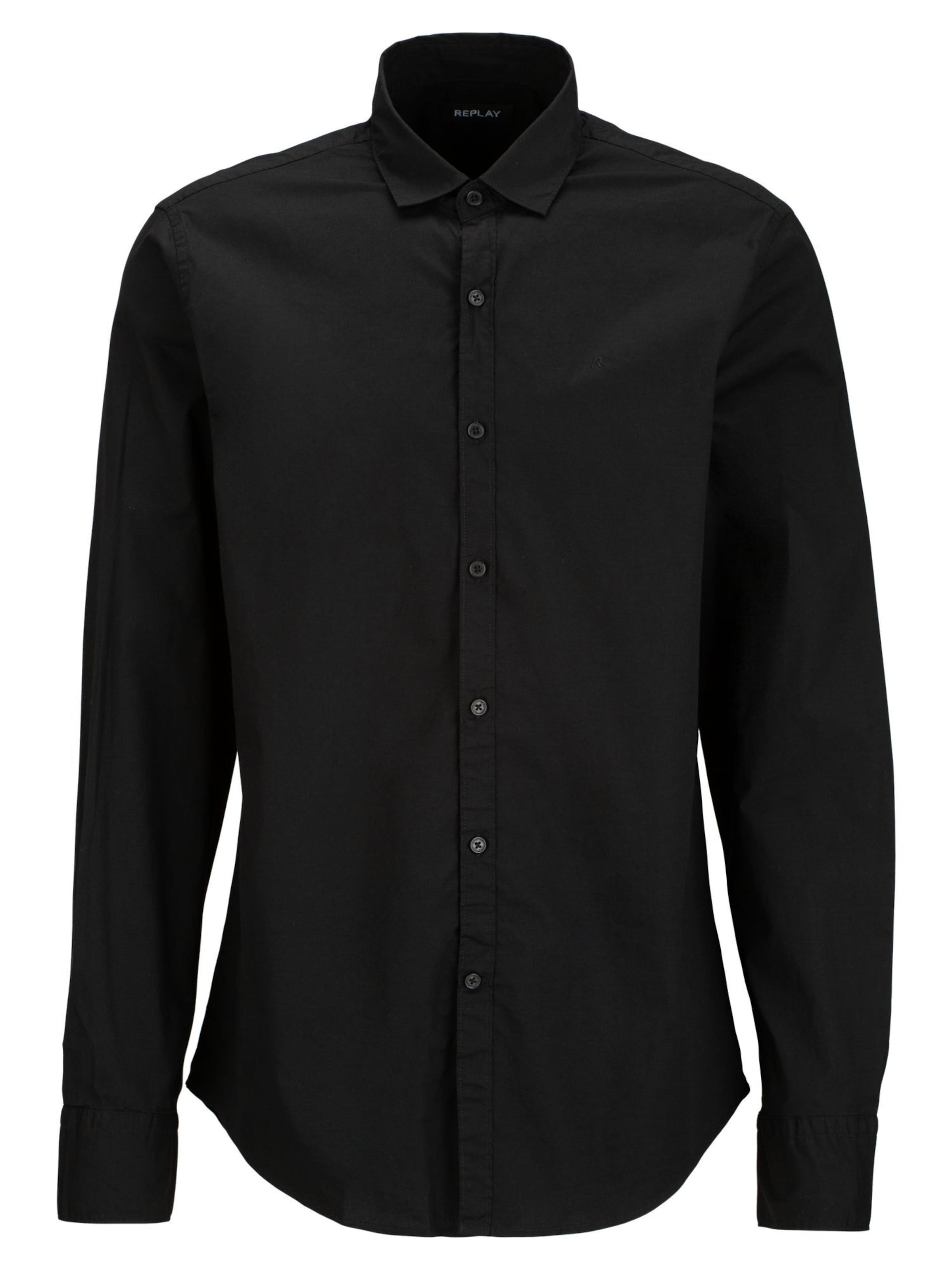 REPLAY Regular fit Button Up Shirt in Black: front