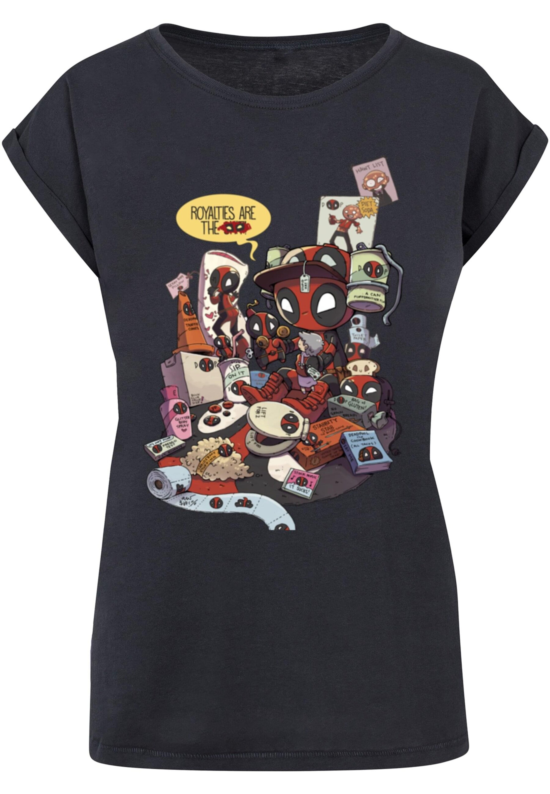 ABSOLUTE CULT T-Shirt 'Deadpool - Merchandise Royalties' in Blau: Vorderseite