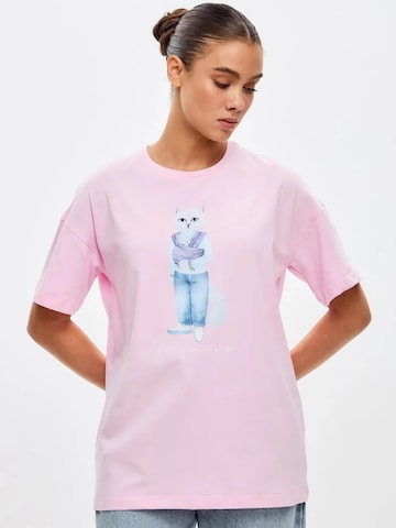T-shirt 'Mother Cat with Kitty' Cat e Lolette en rose : devant