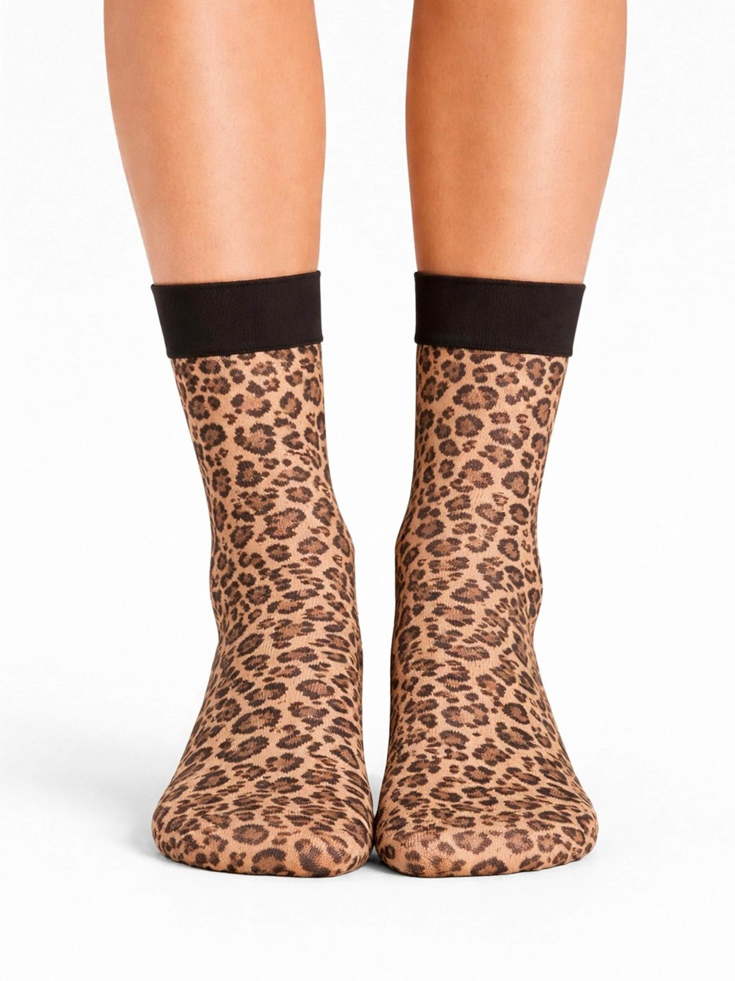 Lycille Fine Stockings 'Transparente Damen Socken mit Leo-Muster – Fashion Söckchen' in Brown: front
