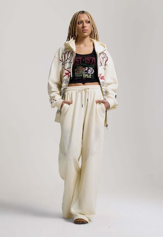 Wide Leg Pantalon 'Flying Eagle' Ed Hardy en beige