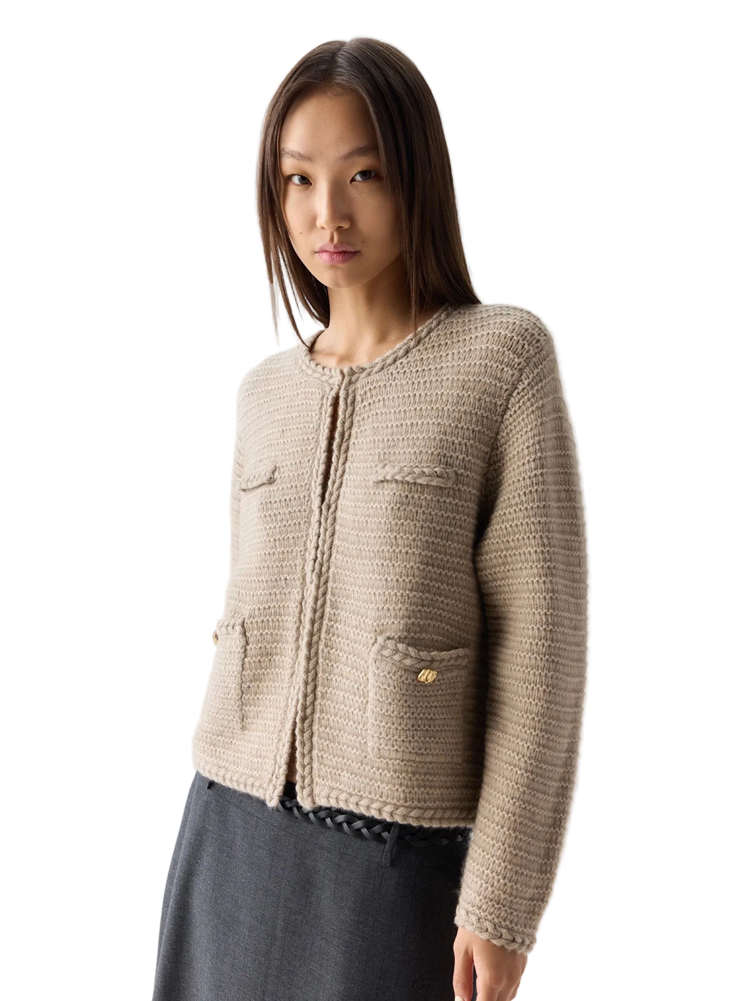GOBI Cashmere - Cárdigan 'Textured Knit Cashmere Jacket-Style Cardigan' en beige: frente