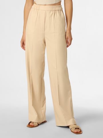 Marie Lund Wide leg Pleat-Front Pants in Beige: front