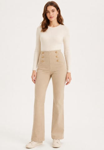Elara Wide leg Jeans in Beige: front