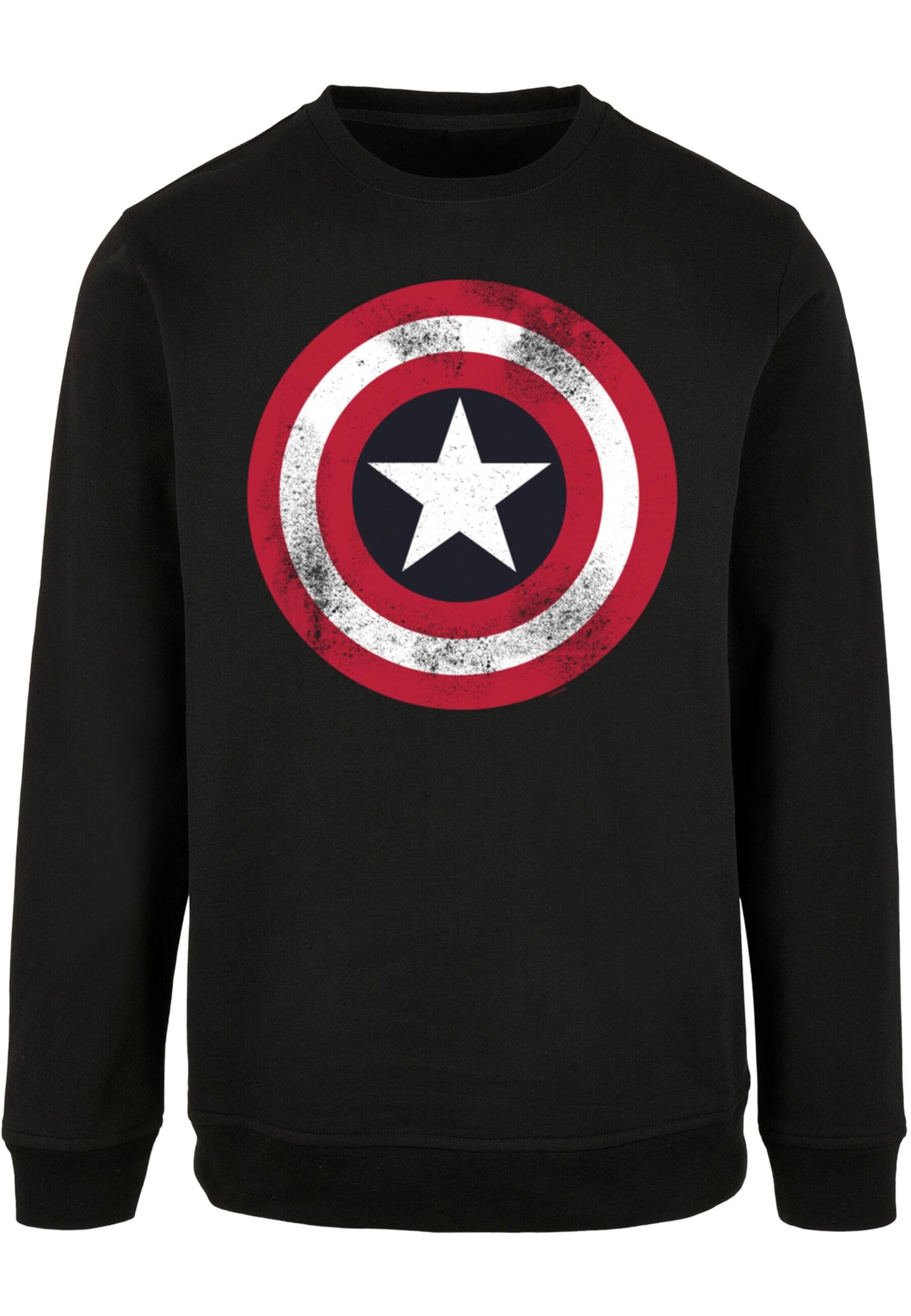 ABSOLUTE CULT Sweatshirt 'Avengers - Captain America Distressed Shield' in Zwart: voorkant