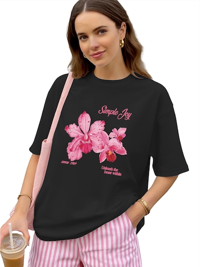 GORHEY Shirt 'Women's Summer Casual Cotton T-Shirt with Flowers Print' in schwarz, Produktansicht