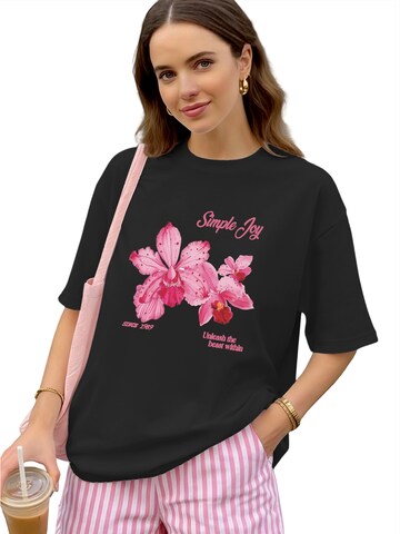 GORHEY Shirt 'Women's Summer Casual Cotton T-Shirt with Flowers Print' in Black: front