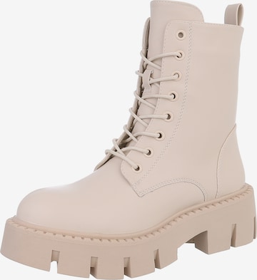 Ital-Design Lace-Up Ankle Boots in Beige: front
