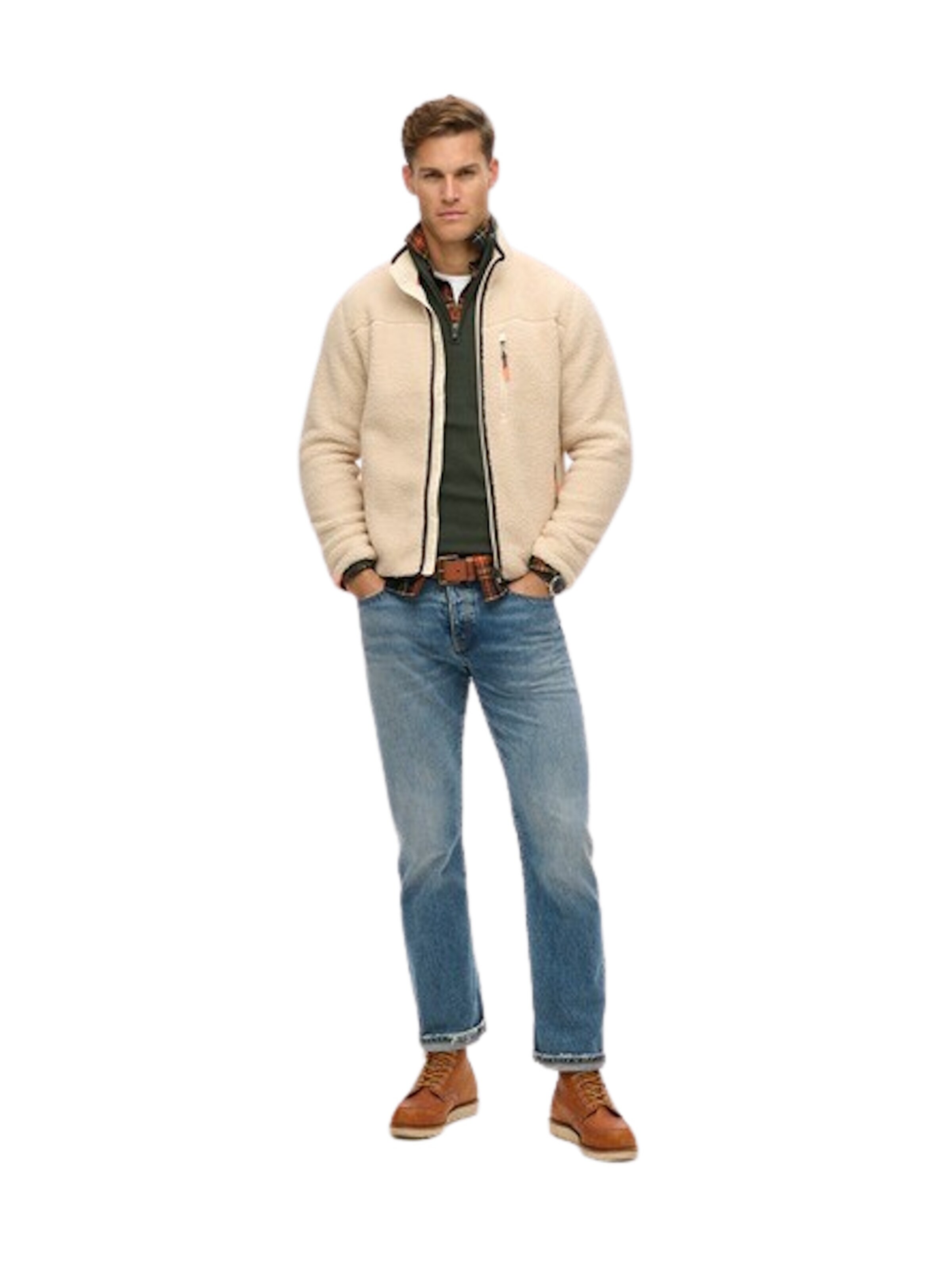 Superdry Fleece jas in Beige