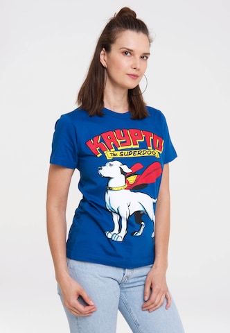 LOGOSHIRT Shirt 'DC Comics – Krypto the Superdog' in Blauw: voorkant