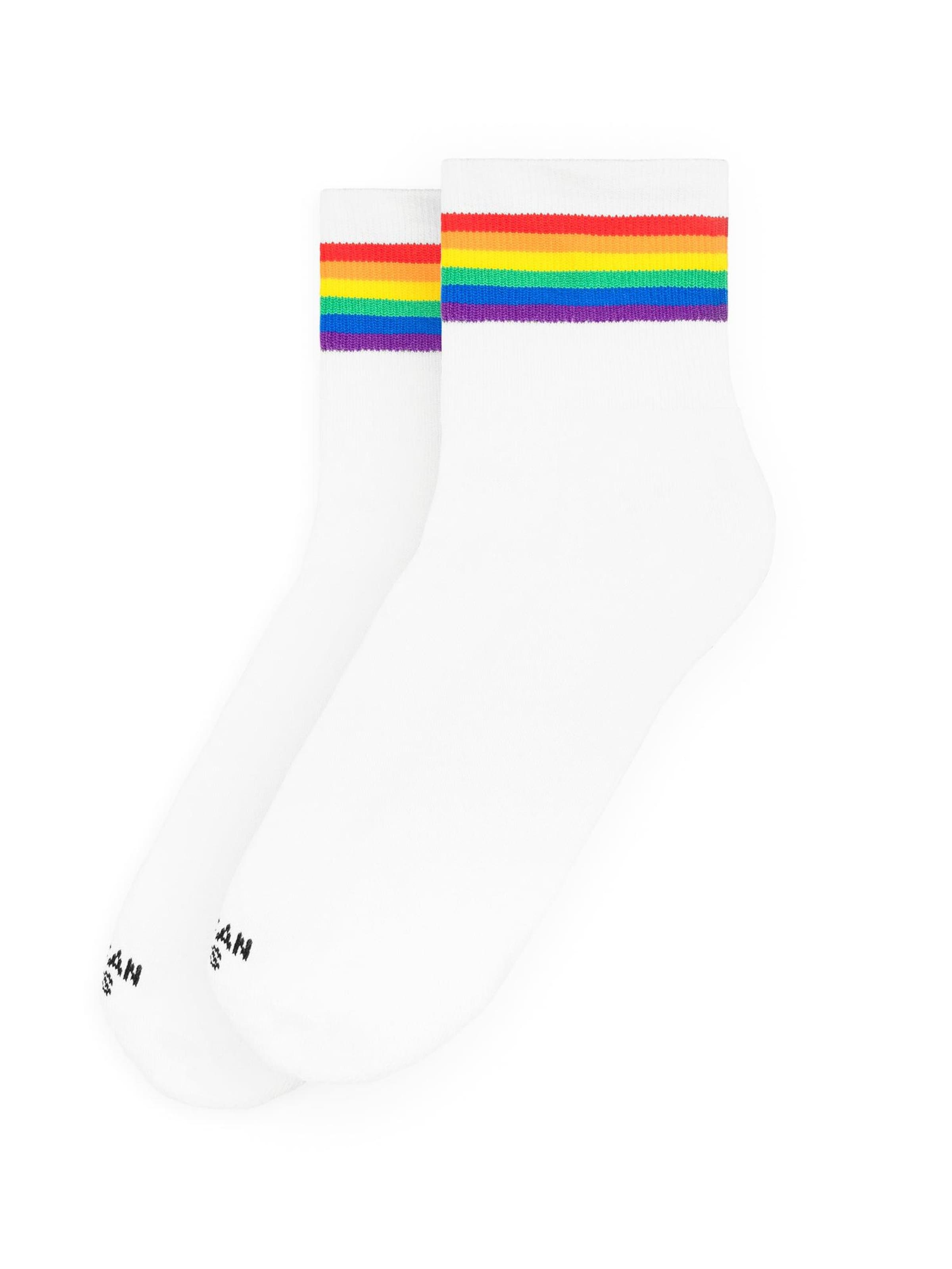 American Socks Ankle Socks 'Rainbow Pride' in White: front
