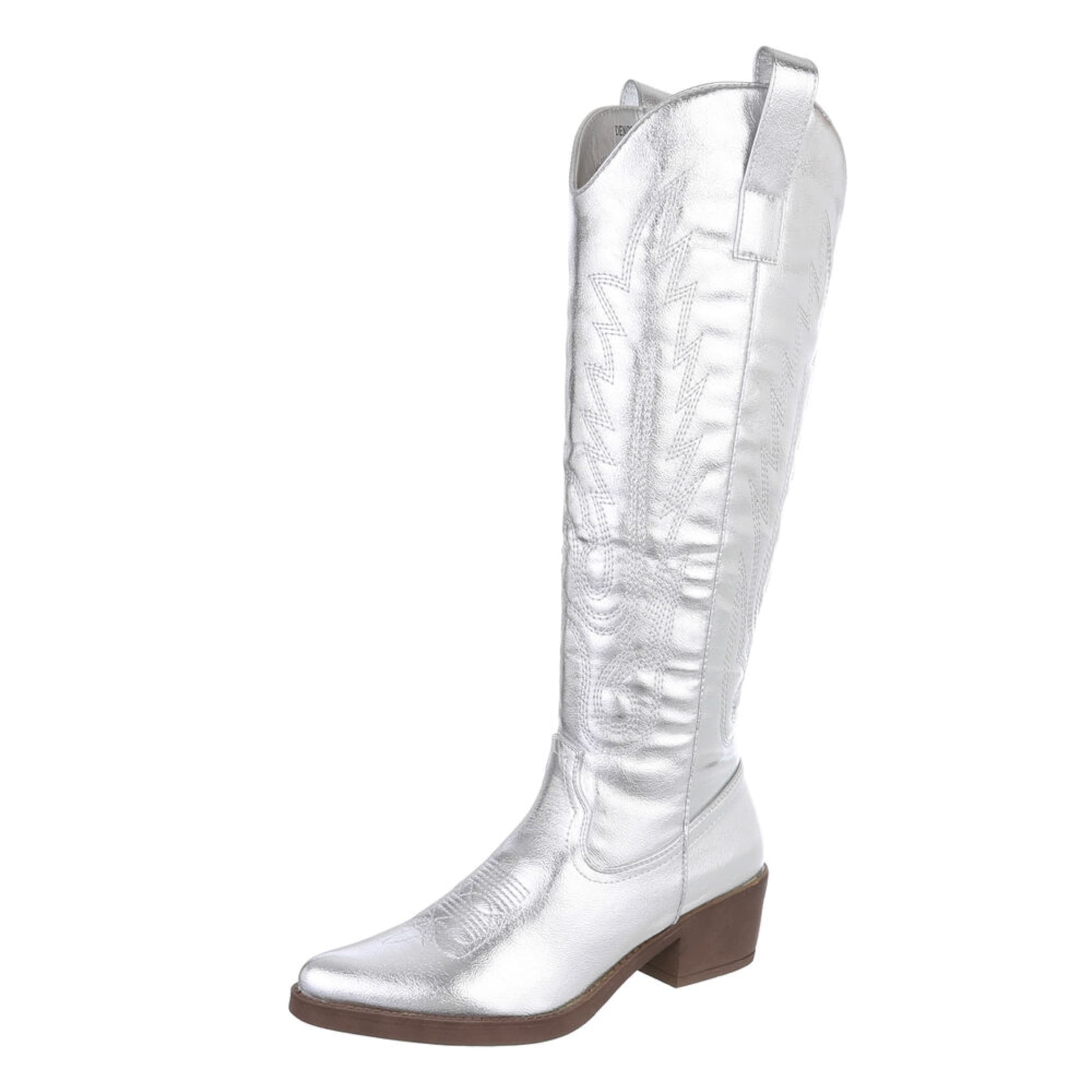 Ital-Design Cowboy Boots in Silver: front