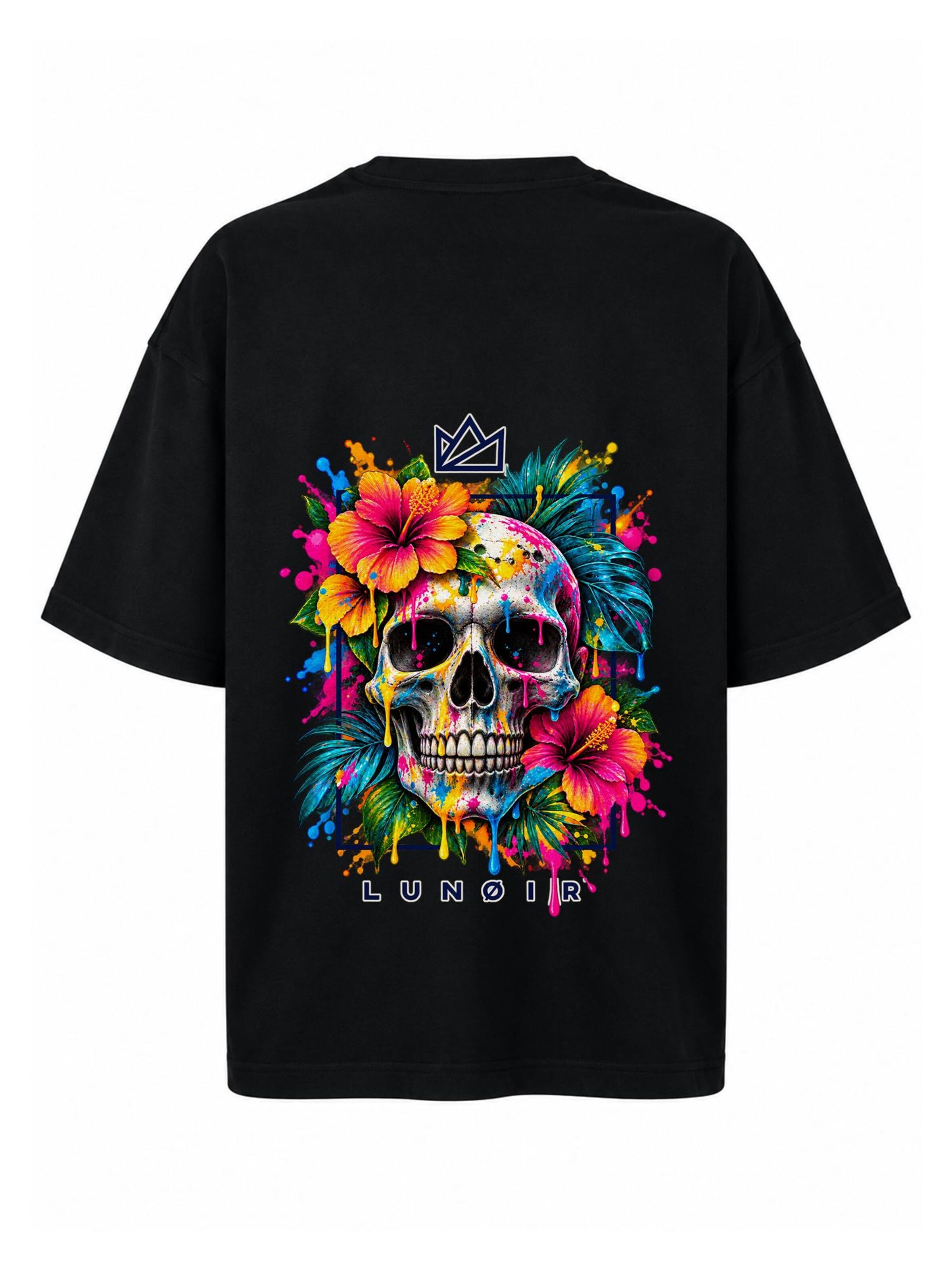 LUNØIR Studio Póló 'Tropical Riot – Bloom Skull' - fekete: elől