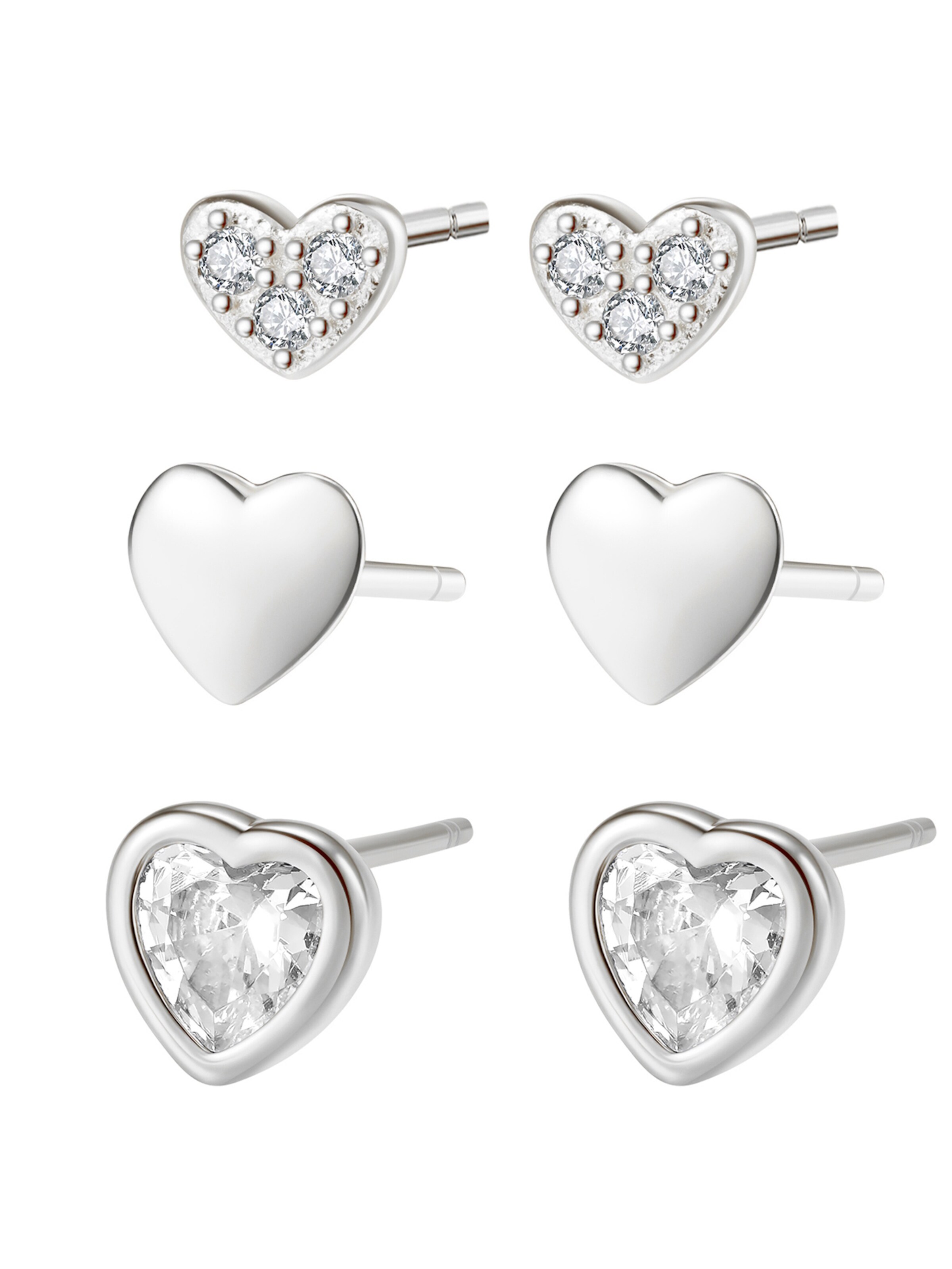 Boucles d'oreilles 'Heart Trio' Hey Happiness en argent : devant