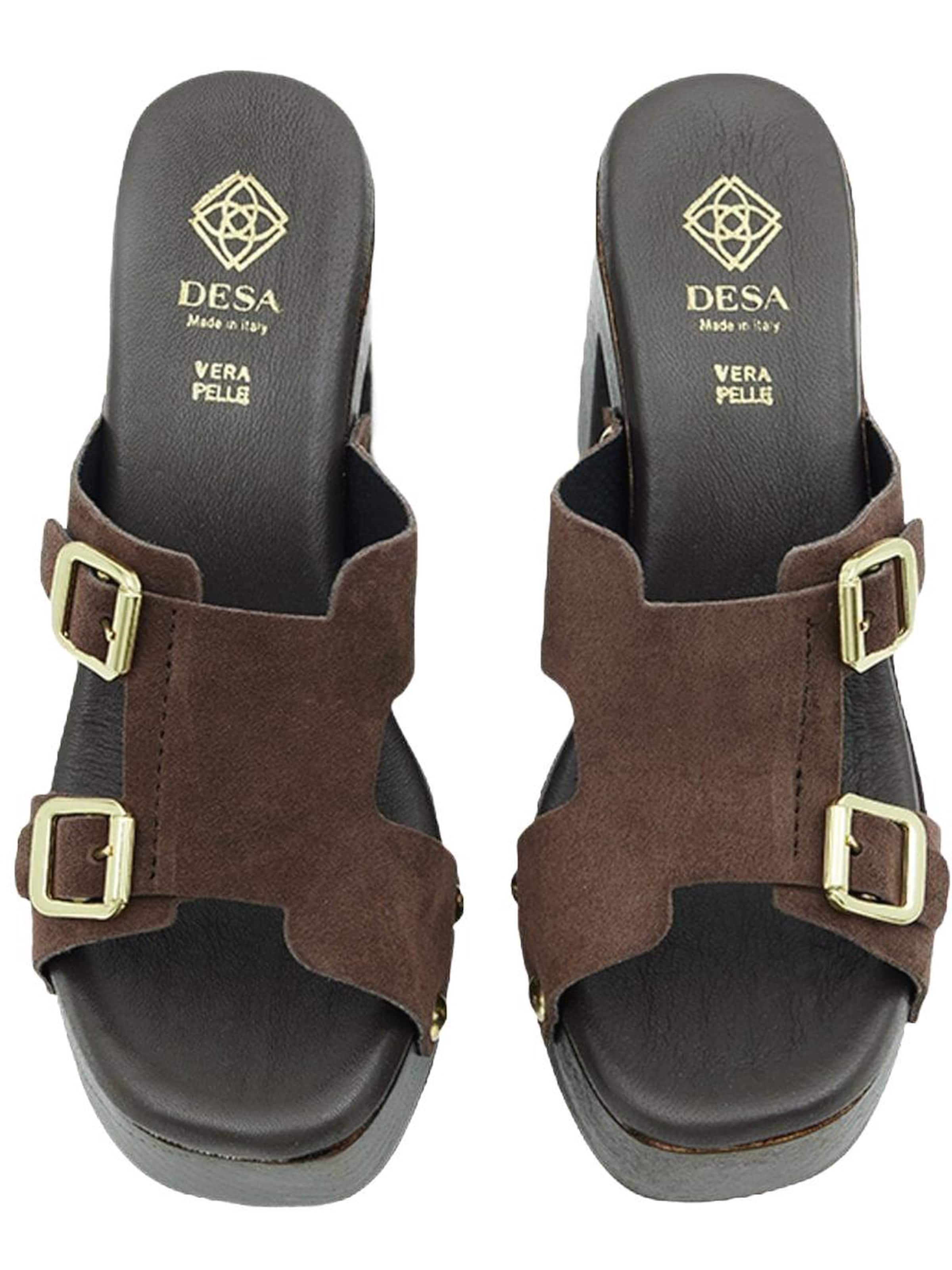 Desa - Zapatillas de casa 'DESA Damen-Plateausandalen aus Wildleder mit Doppelschnalle' en marrón