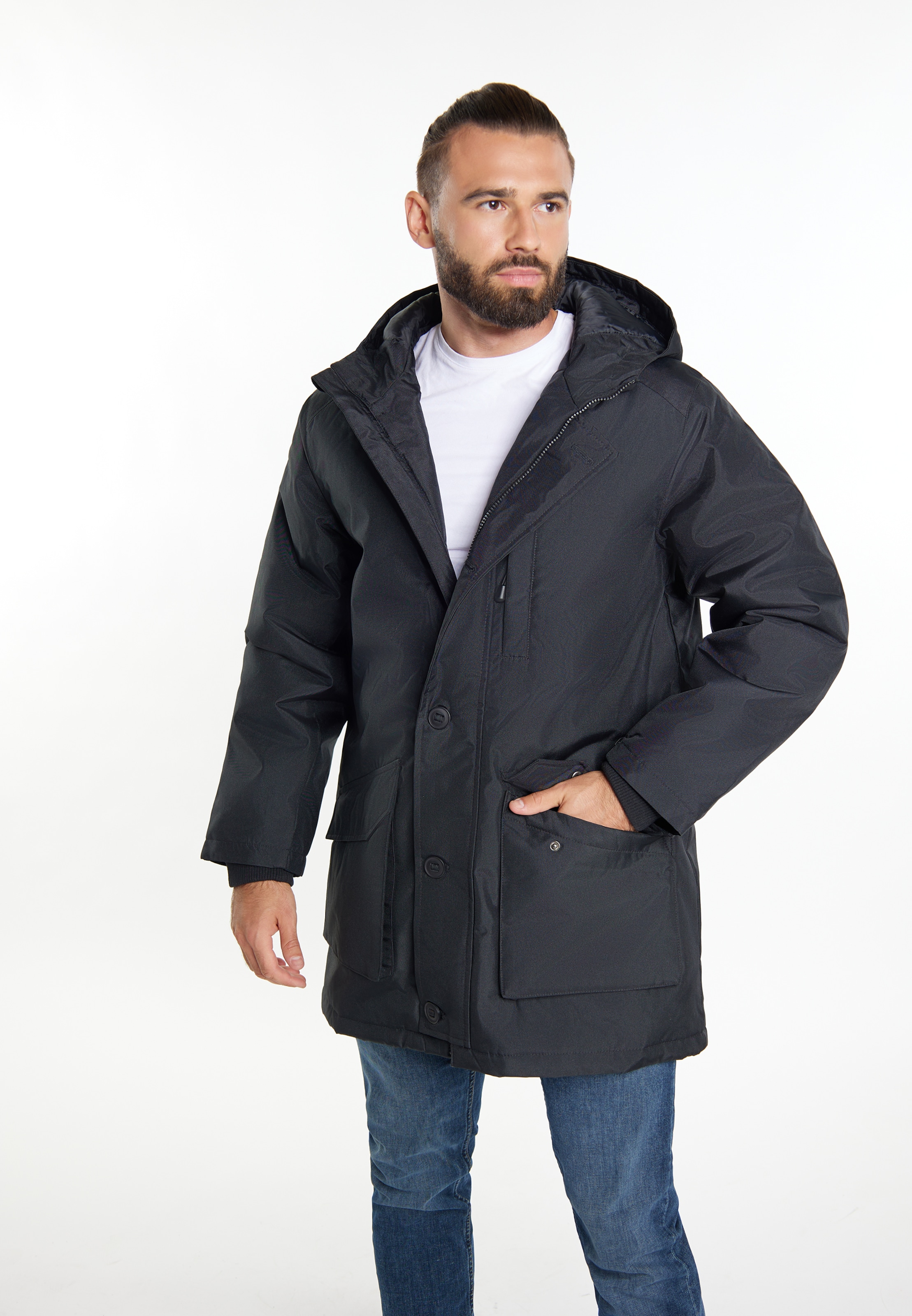 Parka mi-saison Yuka en noir : devant