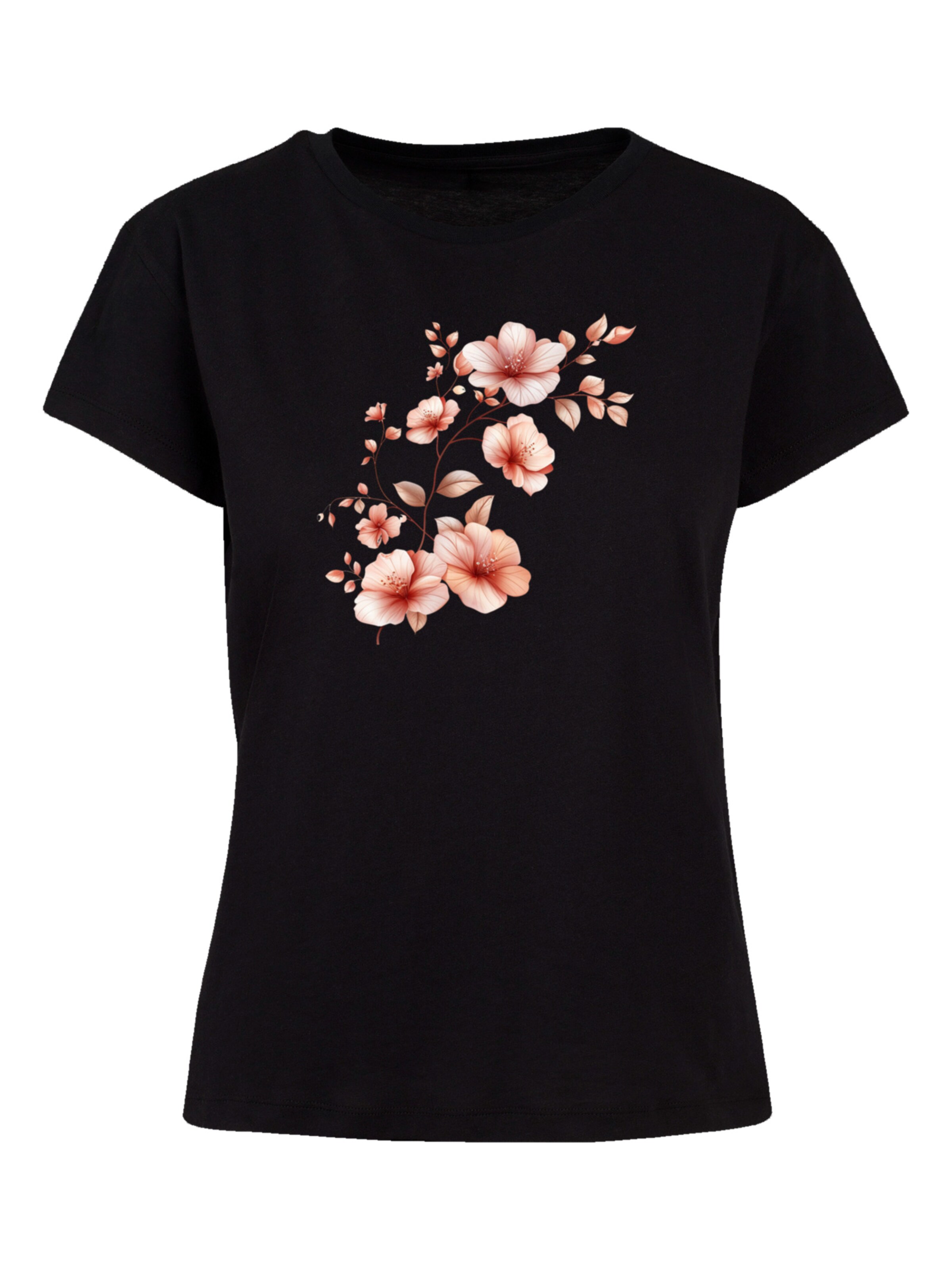 F4NT4STIC Shirt 'Rosa Blumenzweig 3D' in Black: front