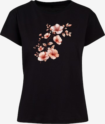 F4NT4STIC Shirt 'Rosa Blumenzweig 3D' in Black: front