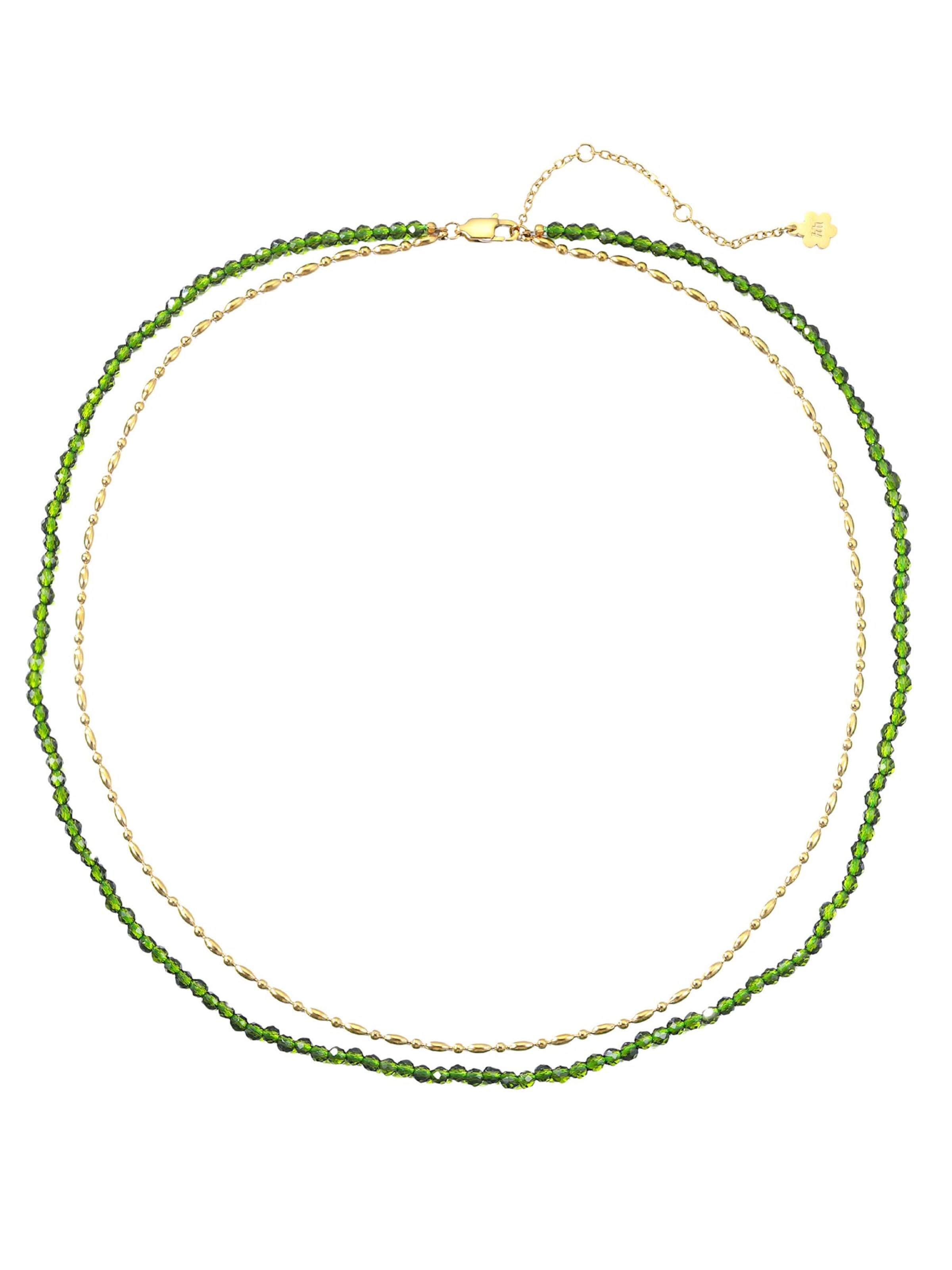 Hey Happiness - Cadena 'Emerald Green Layered Bead' en oro: frente