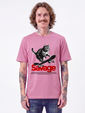 T-Shirt 'Savage Cat' Watapparel en rose : devant