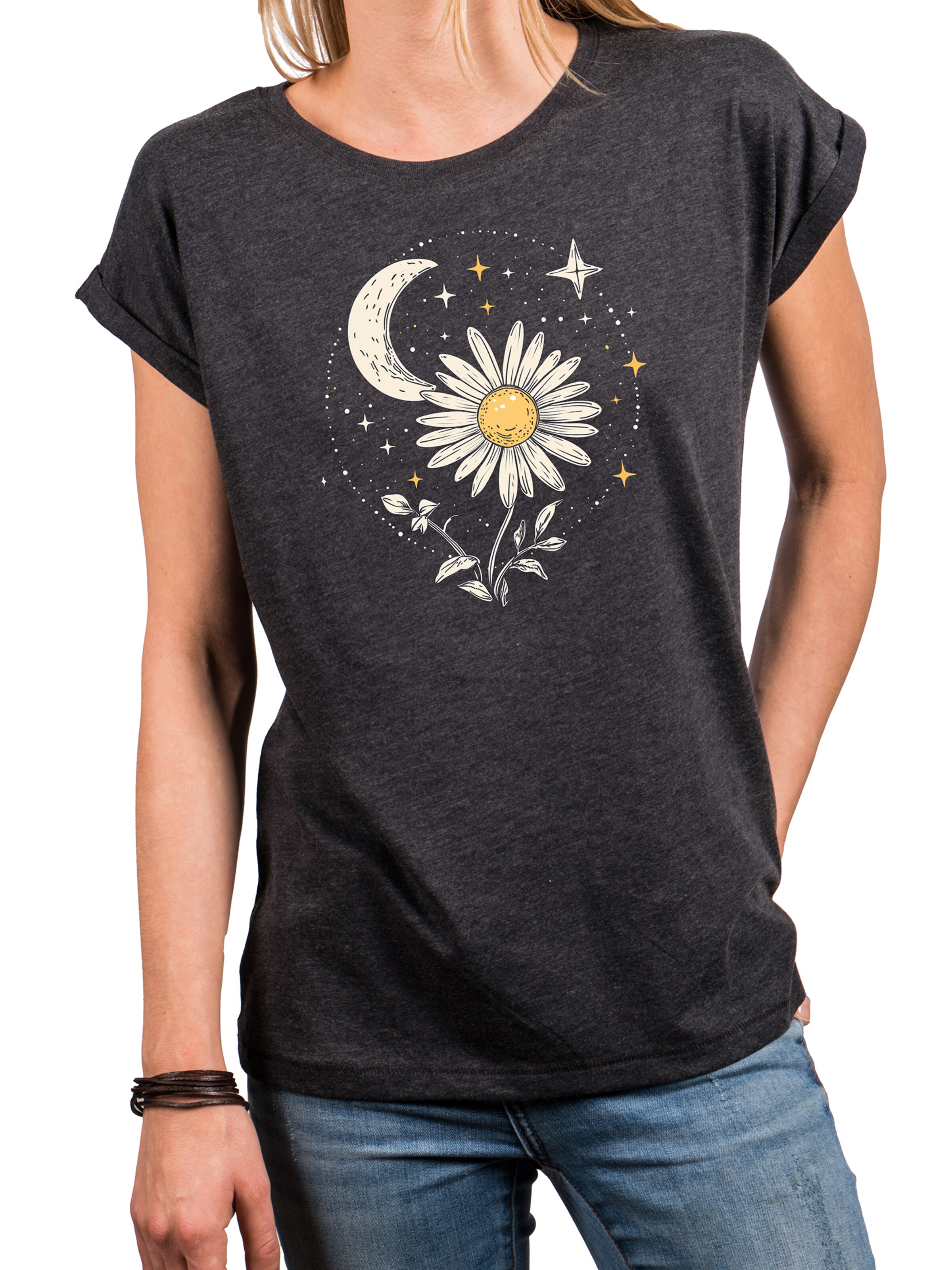 MAKAYA Shirt 'Daisy Stars' in Grey