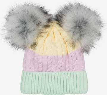 styleBREAKER Beanie 'Gestreifte Kinder Bommelmütze mit zwei Bommel' in Green: front