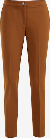 WE Fashion Slim fit Trousers with creases in Brown: front