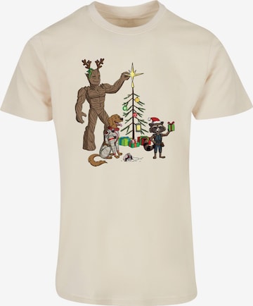 ABSOLUTE CULT T-Shirt 'Guardians Of The Galaxy - Holiday Festive Group' in Beige: predná strana