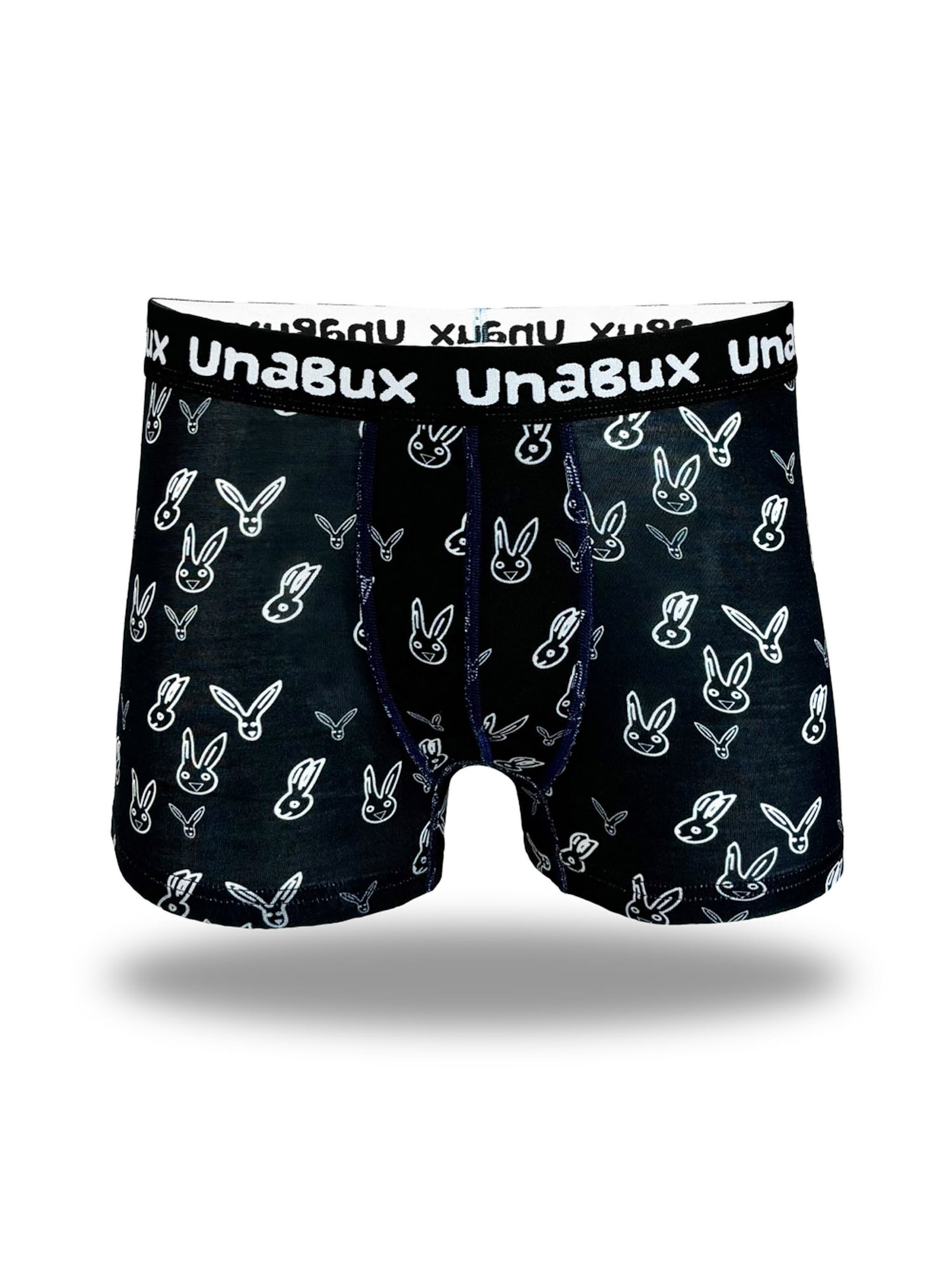 UNABUX Boxer ' BLACK WHITE RABBIT ' in Schwarz: Vorderseite