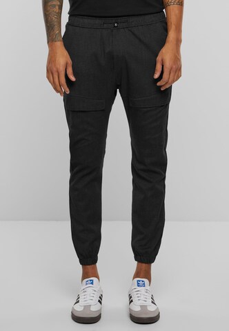 2Y Studios Tapered Cargo Pants in Black: front