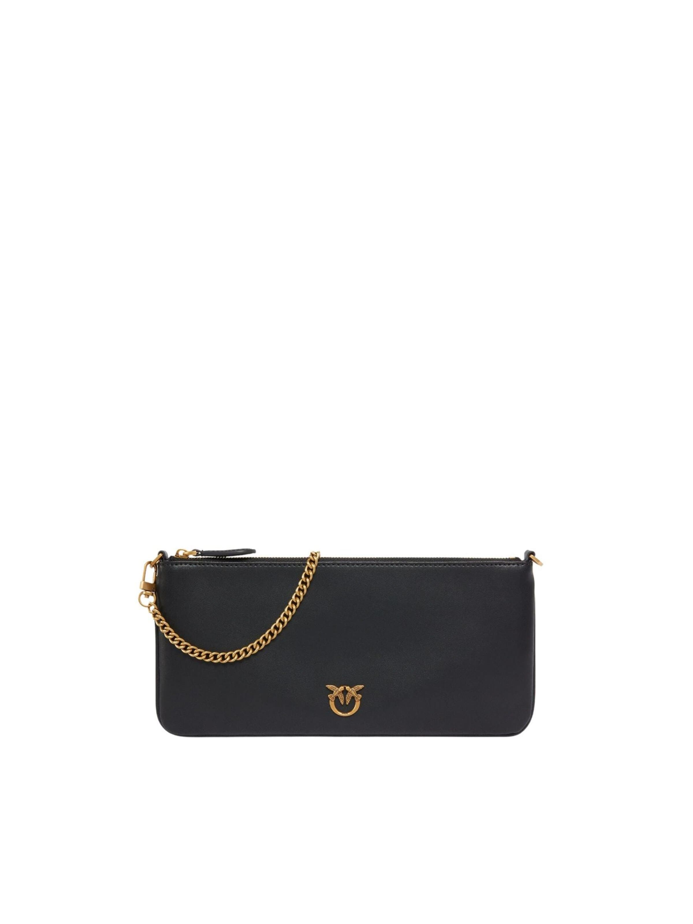 PINKO Clutch 'PINKO HORIZONTAL FLAT VITELLO SETA BORSA' in Black: front