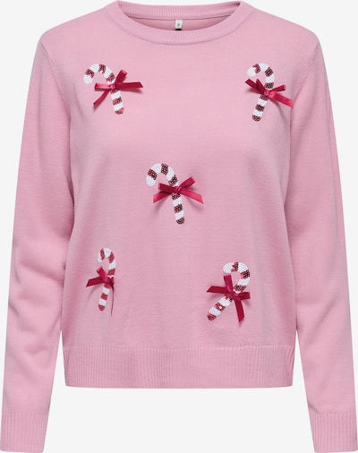 ONLY Pullover 'ONLXMAS SHINE' in rosa / weinrot / weiß, Produktansicht
