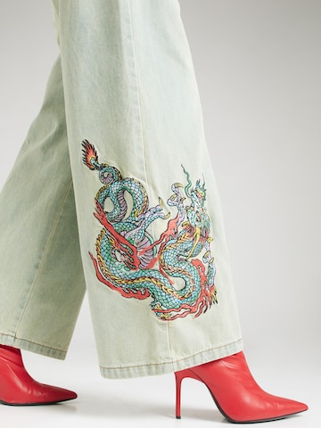 Wide Leg Jean 'TWISTED DRAGON' Ed Hardy en vert
