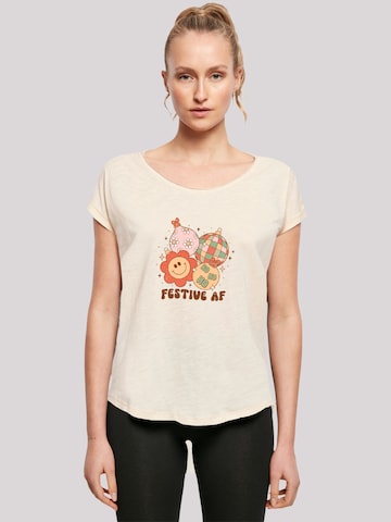 F4NT4STIC Shirt 'Festive AF ' in Beige: voorkant