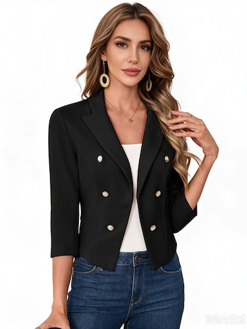 KoJooin Marynarka 'Damen Business-Blazer mit spitzem Reverskragen Metallknöpfen: 3/4-Ärmel,offene Knopfleiste perfekt' w kolorze czarny