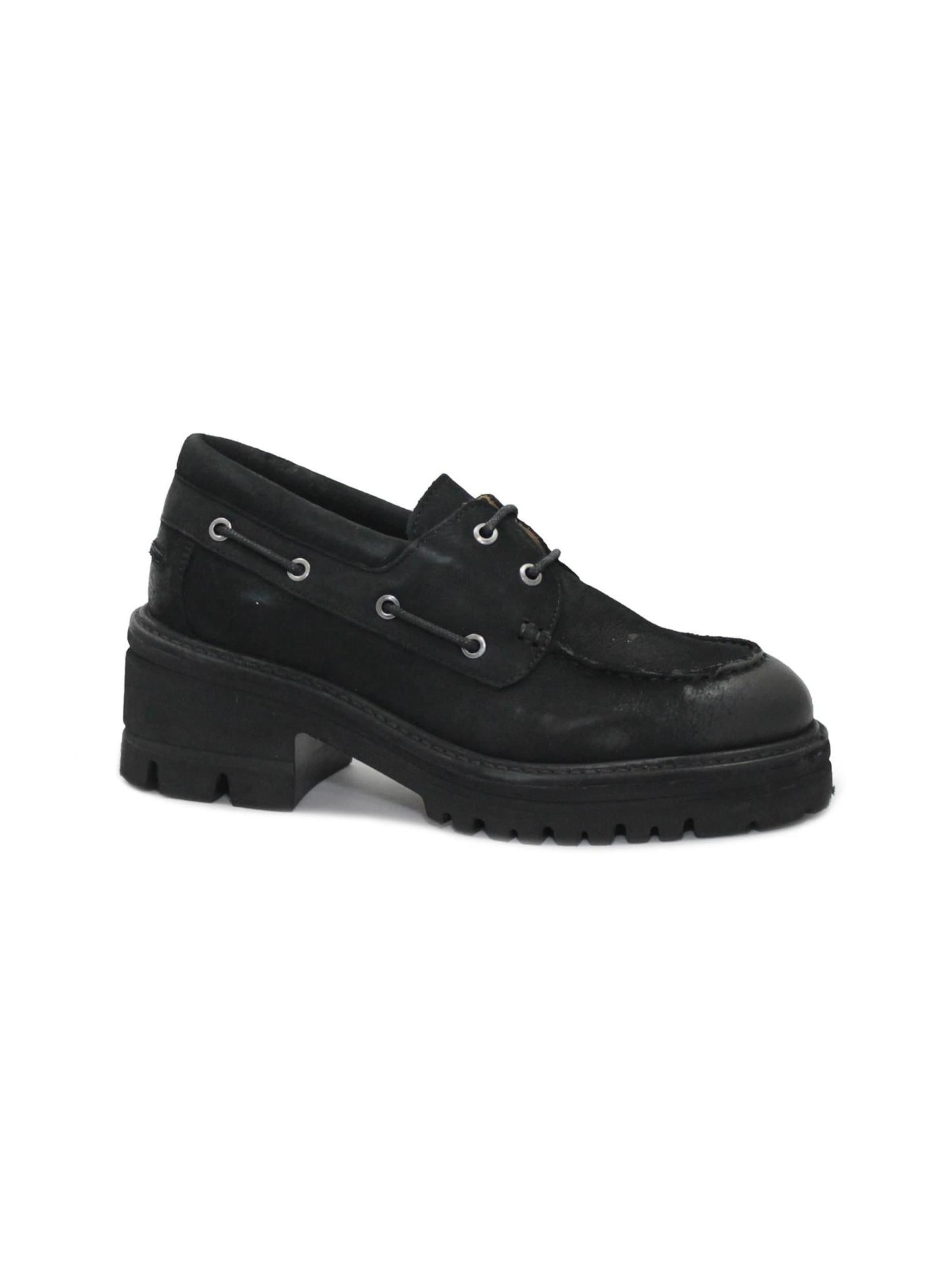 Scarpa stringata 'CAFè NOIR GA1034 nero scarpe donna derby pelle lacci carrarmato tacco' di CAFè NOIR in nero: frontale