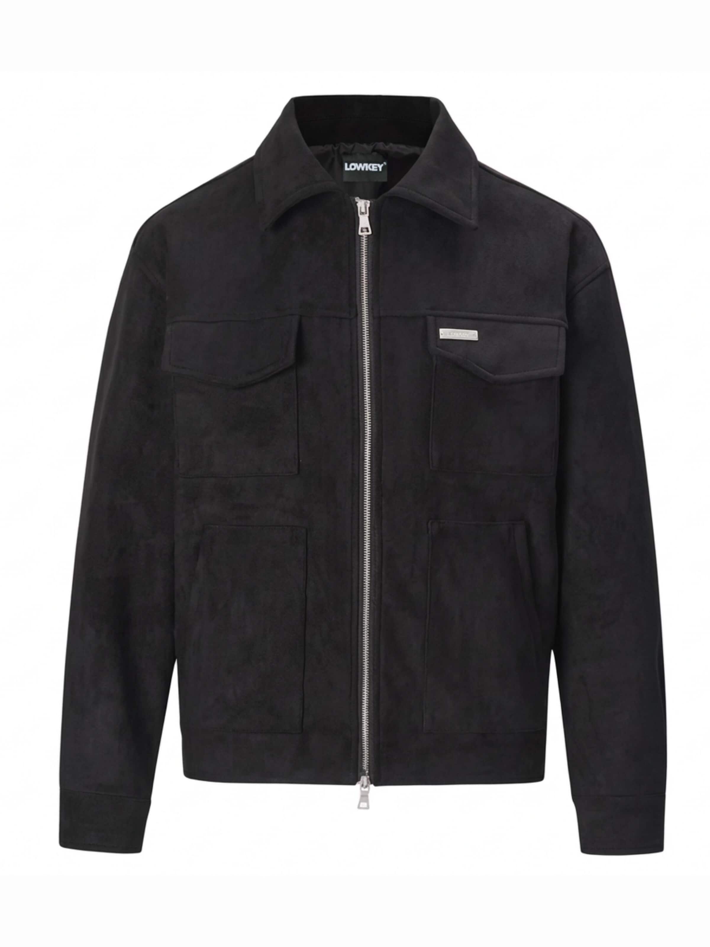 Lowkey Übergangsjacke 'Kunstlederjacke Wildleder Optik Schwarz'‌‌‌‌‌‌‌‌‌ in Schwarz: Vorderseite