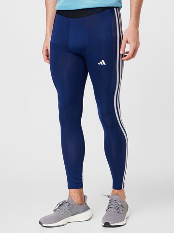 ADIDAS PERFORMANCE Skinny Workout Pants 'Techfit 3-Stripes Long' in Blue: front