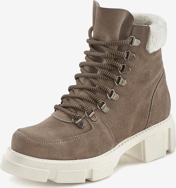 LASCANA Lace-Up Ankle Boots in Brown: front