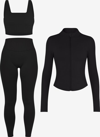 Circle Five Sports Suit 'Scrunch Shape Trainings-Set (Push-Up Leggings, Zipper Shaping Jacke und Medium Support Sport-BH)' in Black: front