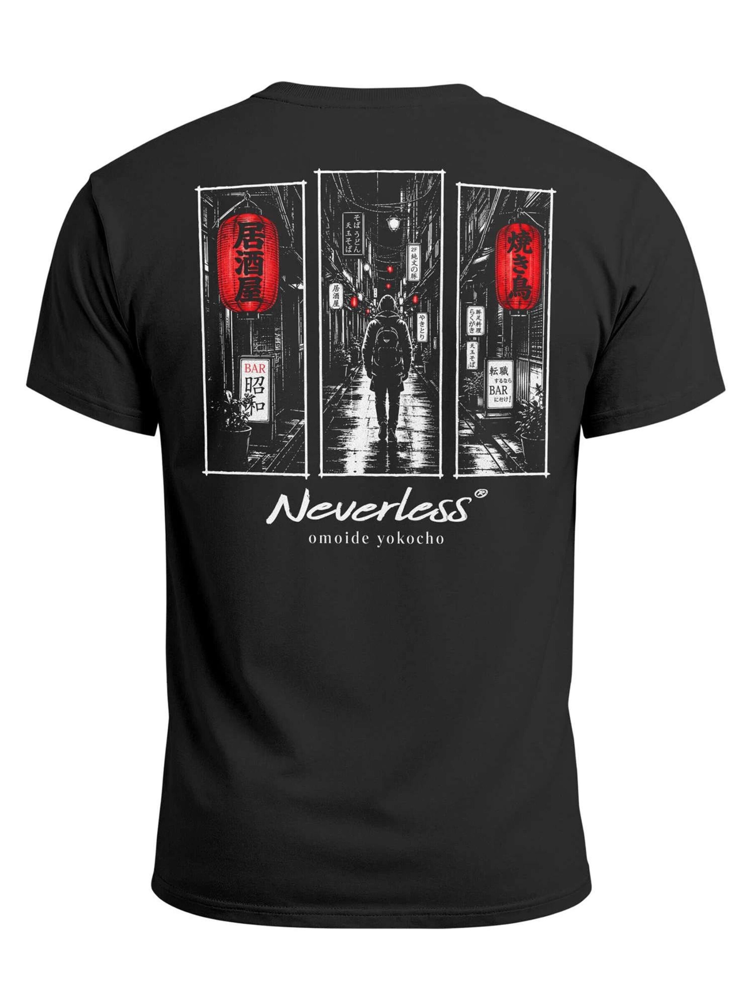 Neverless Shirt 'Japan Omoide Yokocho' in Black: front