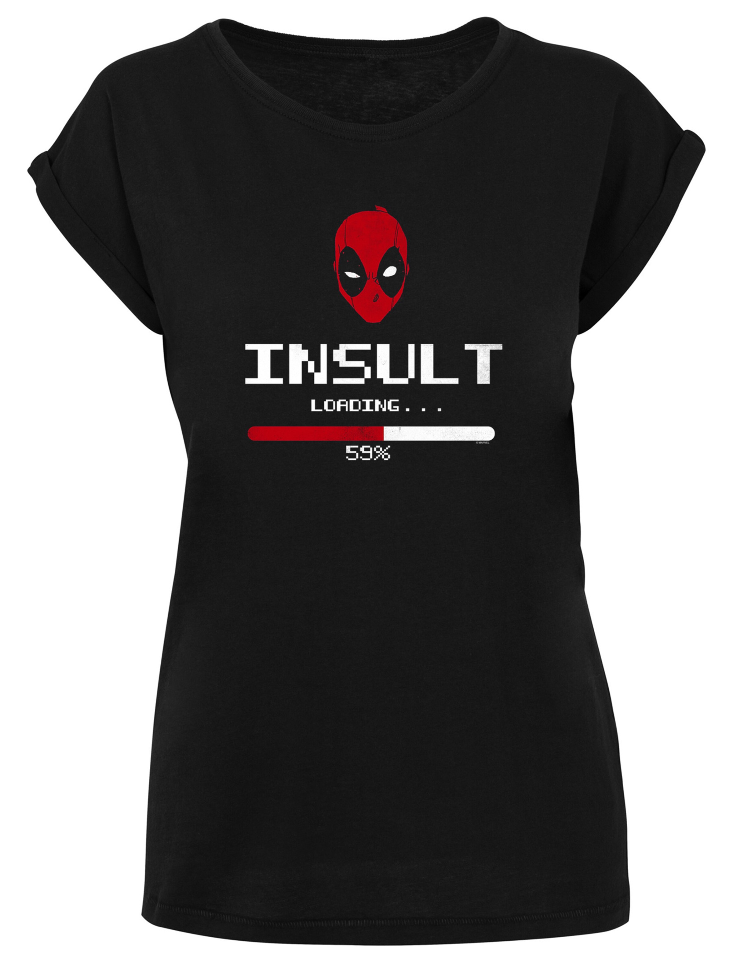 F4NT4STIC Shirt 'Deadpool Insult Loading' in Zwart: voorkant
