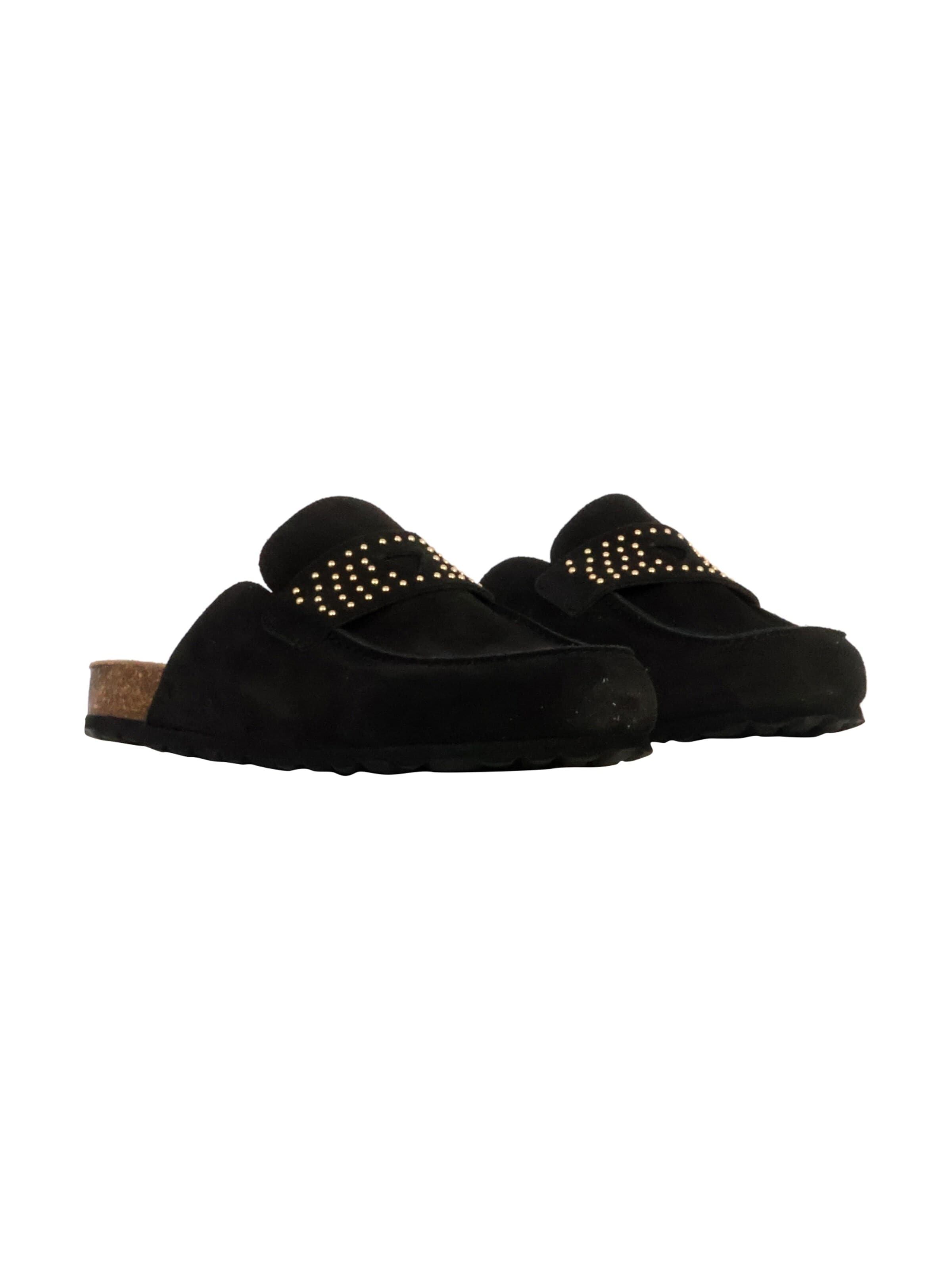 The Divine Factory - Zapatos abiertos 'Mokassin-Pantoletten aus Leder „Noga Gassirette“ mit Nieten' en negro
