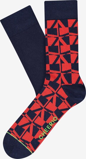 CHEERIO* Chaussettes 'BLOCKS'N'BEAMS' en bleu / rouge feu, Vue avec produit