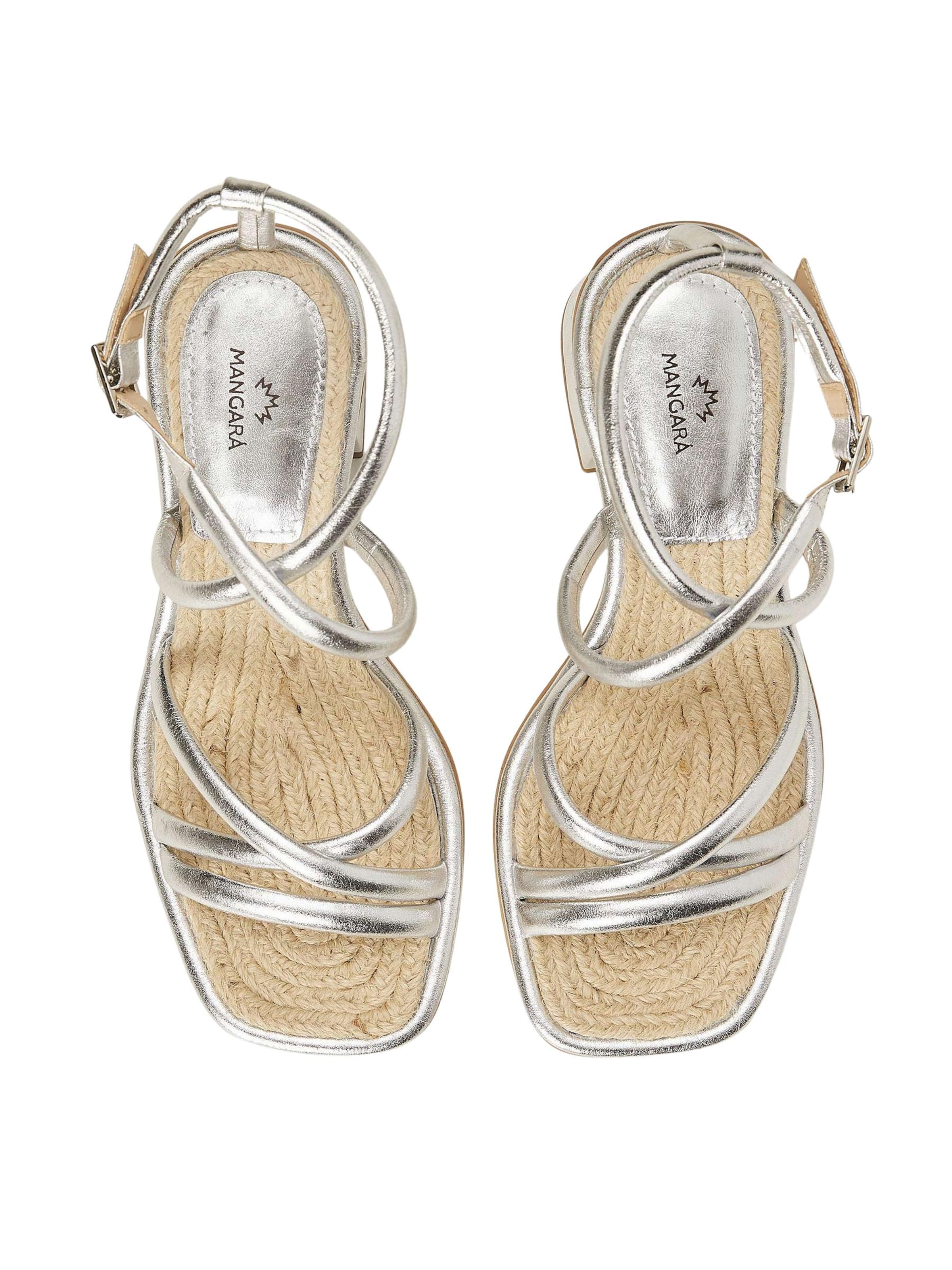 Mangara Atelier - Sandalias con hebilla 'Bromelia Sandaletten Damen Leder Silber - Blockabsatz 7 cm' en plata