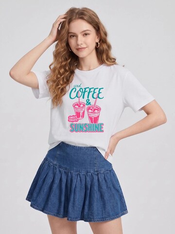 LapaPlus Shirt 'women Iced Coffee Color Contrast Letter Print T-Shirt'‌‌‌‌‌‌‌‌‌‌ in Weiß: Vorderseite
